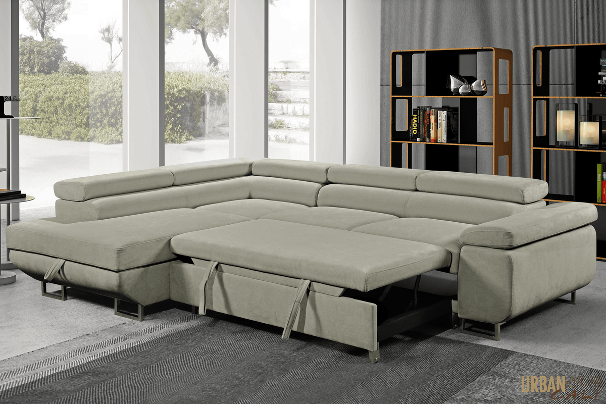 Urban Cali Hollywood 107.5" Wide Sleeper Sectional Sofa Bed with Adjustable Headrests and Storage Chaise, image 33