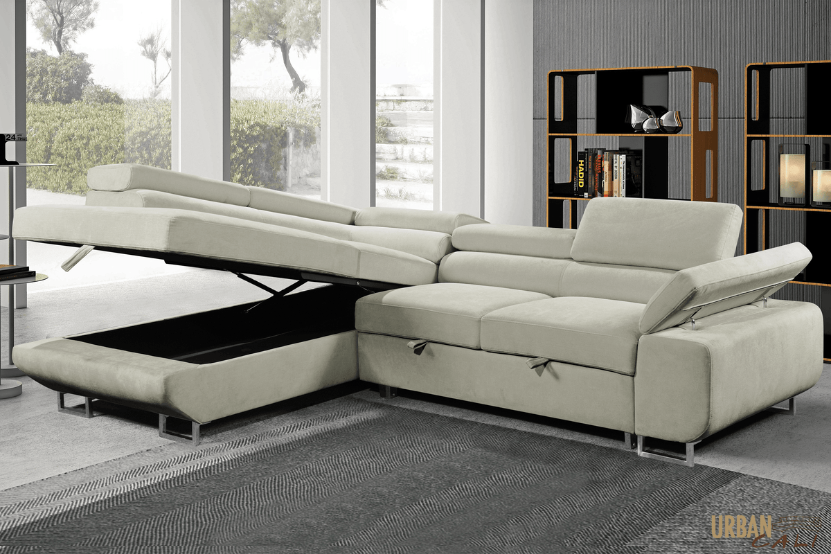 Urban Cali Hollywood 107.5" Wide Sleeper Sectional Sofa Bed with Adjustable Headrests and Storage Chaise, image 32