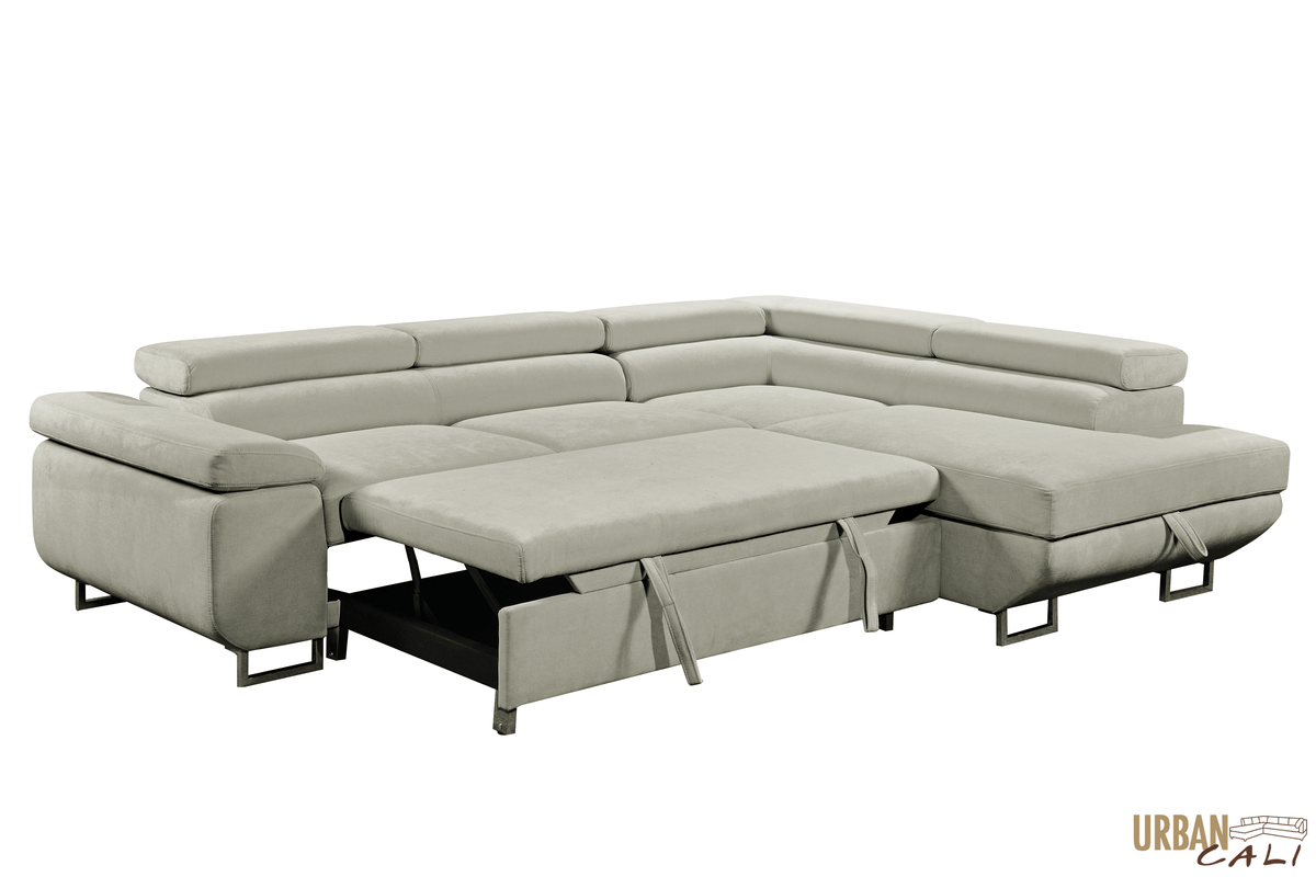 Urban Cali Hollywood 107.5" Wide Sleeper Sectional Sofa Bed with Adjustable Headrests and Storage Chaise, image 29