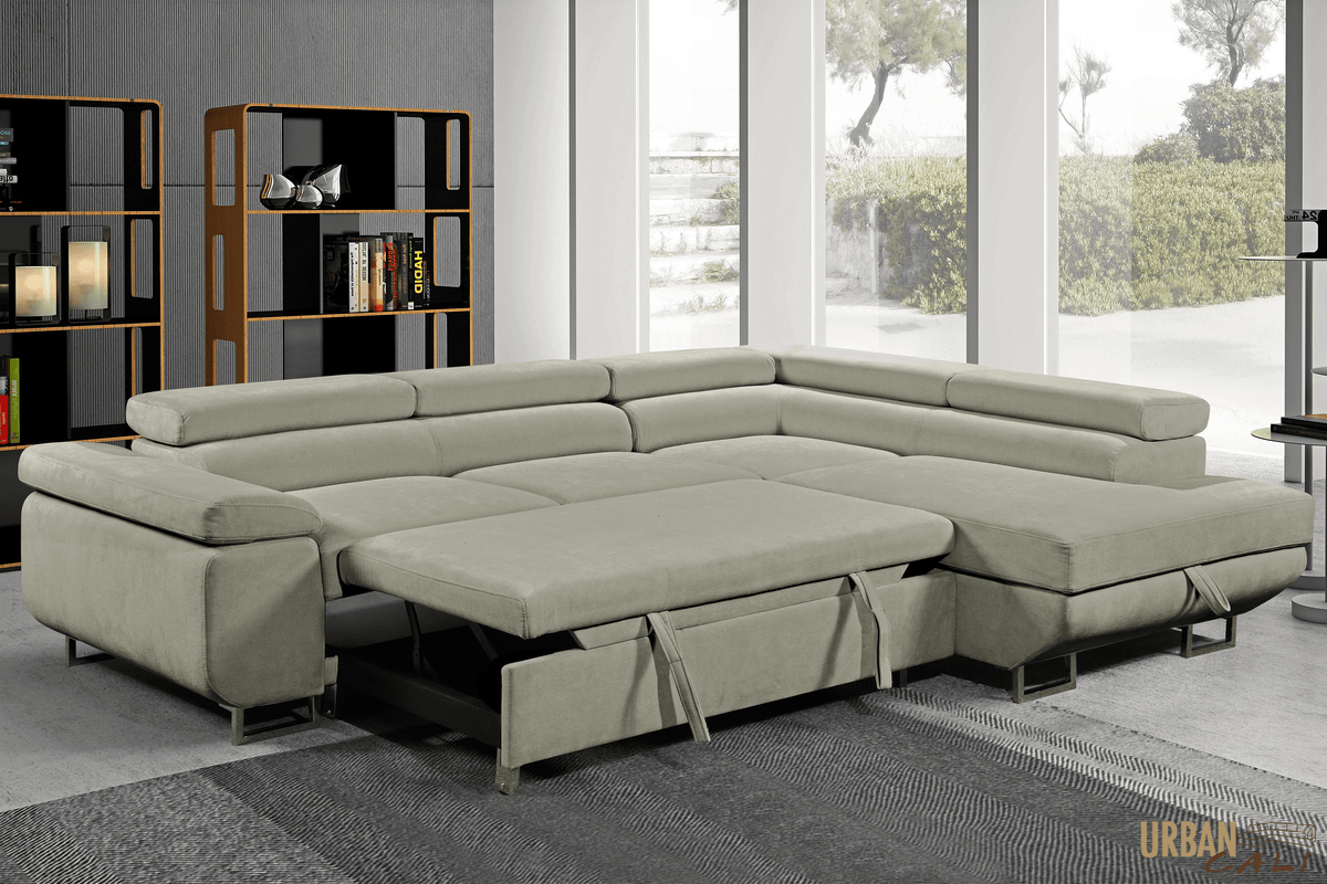 Urban Cali Hollywood 107.5" Wide Sleeper Sectional Sofa Bed with Adjustable Headrests and Storage Chaise, image 26