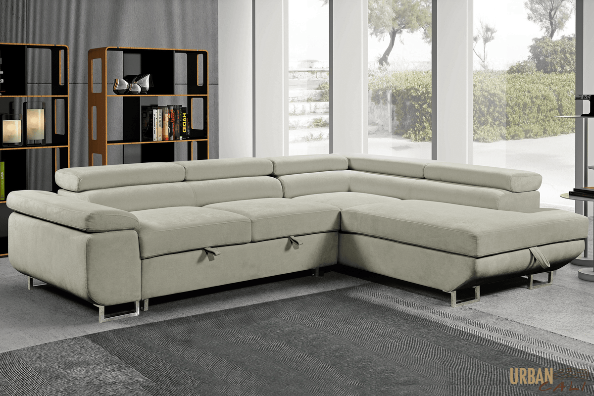 Urban Cali Hollywood 107.5" Wide Sleeper Sectional Sofa Bed with Adjustable Headrests and Storage Chaise, image 27