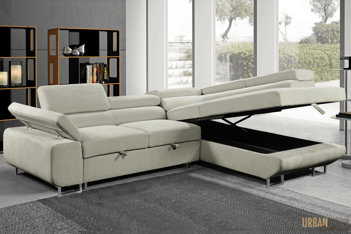 Urban Cali Hollywood 107.5" Wide Sleeper Sectional Sofa Bed with Adjustable Headrests and Storage Chaise, image 25