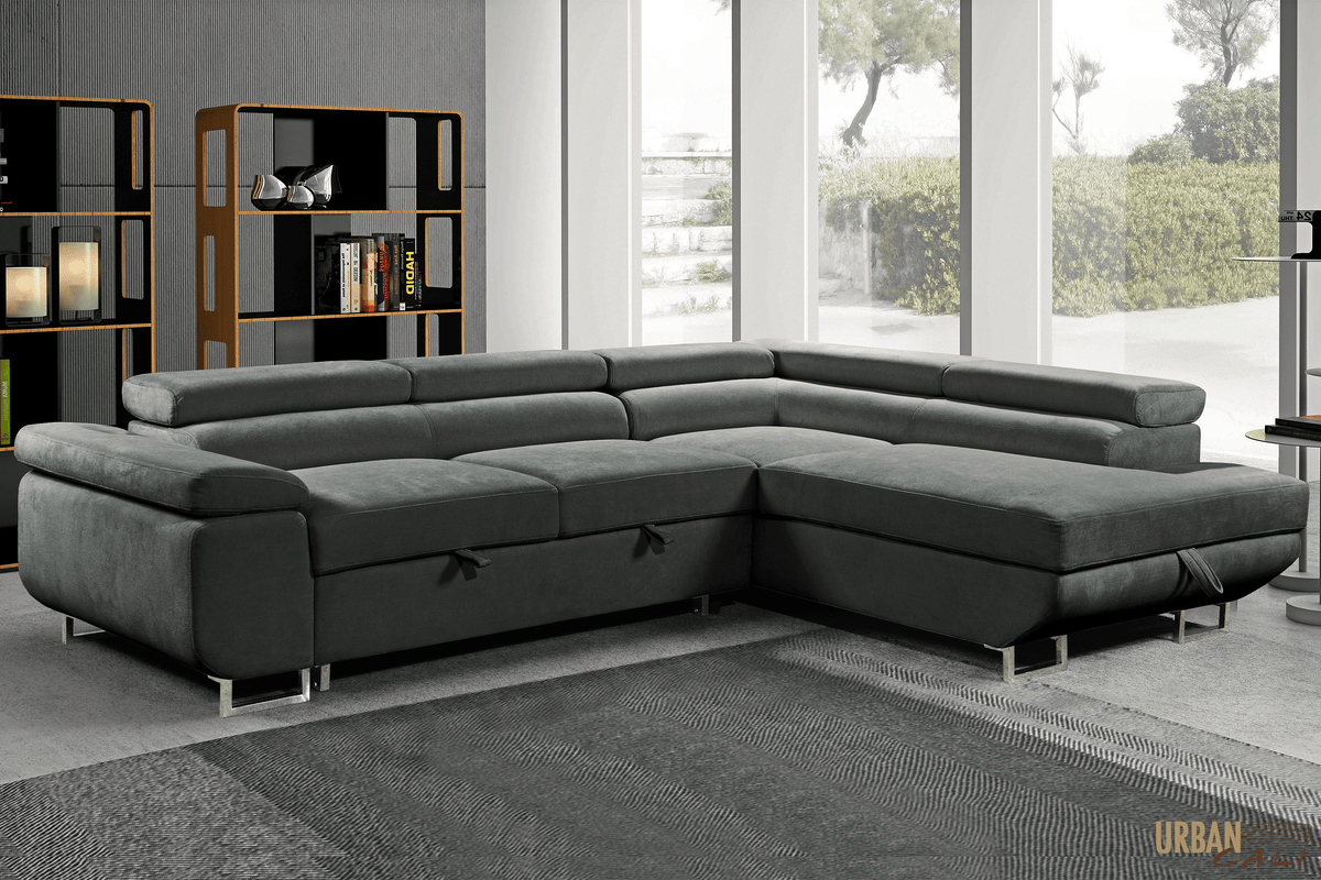 Urban Cali Hollywood 107.5" Wide Sleeper Sectional Sofa Bed with Adjustable Headrests and Storage Chaise, image 15