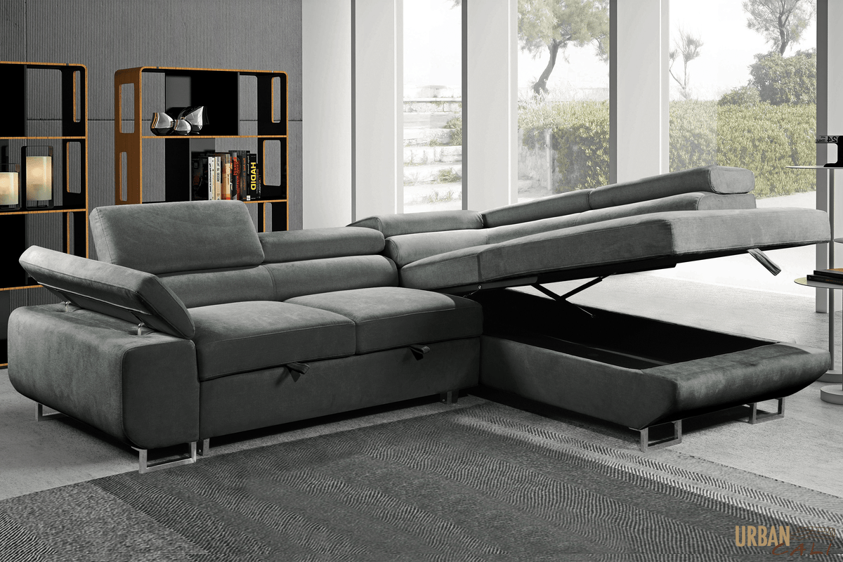Urban Cali Hollywood 107.5" Wide Sleeper Sectional Sofa Bed with Adjustable Headrests and Storage Chaise, image 13