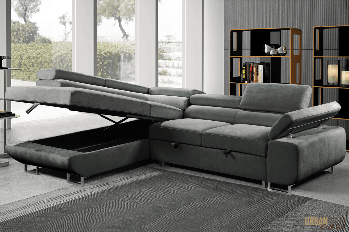 Urban Cali Hollywood 107.5" Wide Sleeper Sectional Sofa Bed with Adjustable Headrests and Storage Chaise, image 19