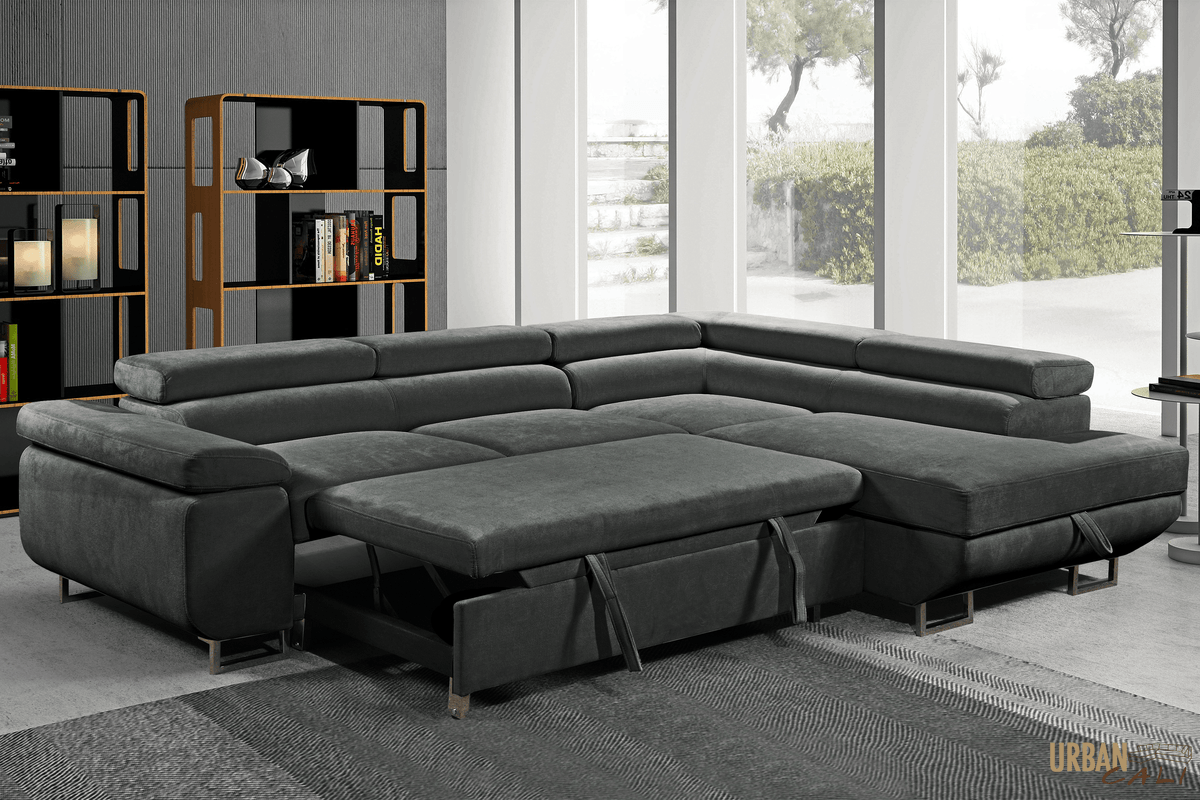 Urban Cali Hollywood 107.5" Wide Sleeper Sectional Sofa Bed with Adjustable Headrests and Storage Chaise, image 14