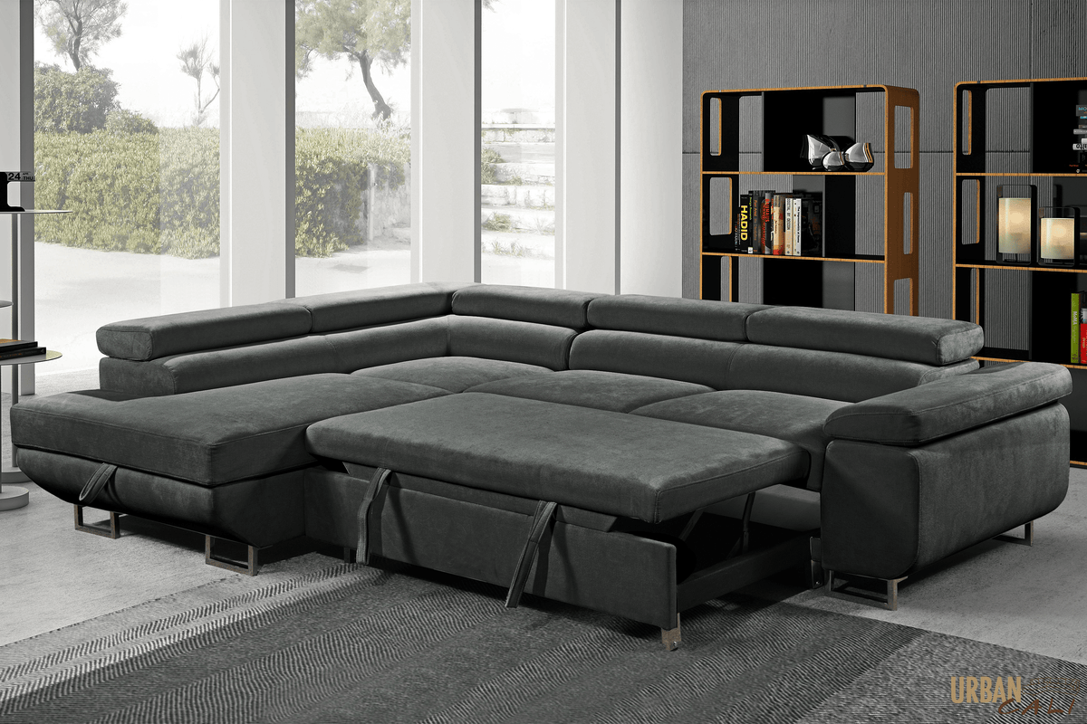 Urban Cali Hollywood 107.5" Wide Sleeper Sectional Sofa Bed with Adjustable Headrests and Storage Chaise, image 20
