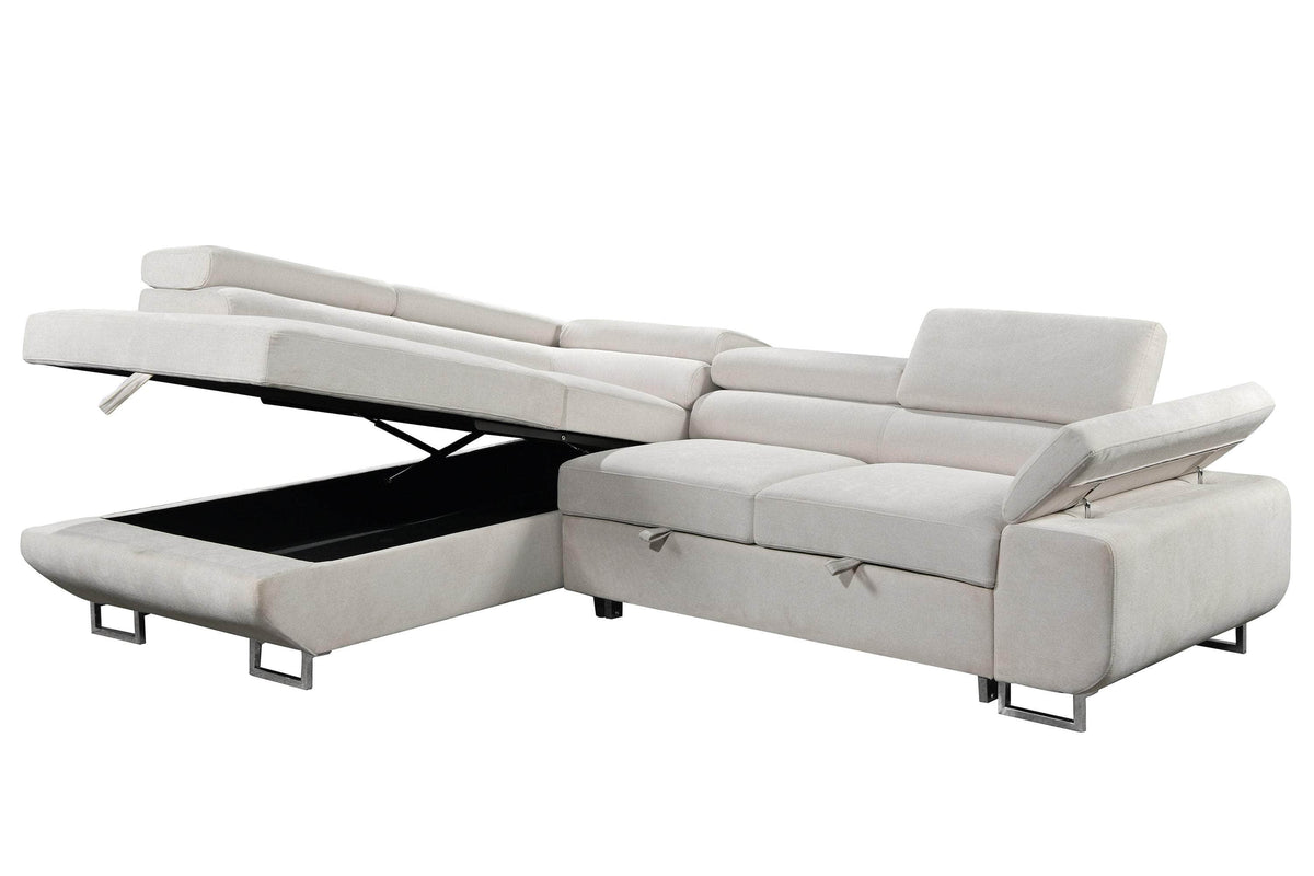 Urban Cali Hollywood 107.5" Wide Sleeper Sectional Sofa Bed with Adjustable Headrests and Storage Chaise, image 6