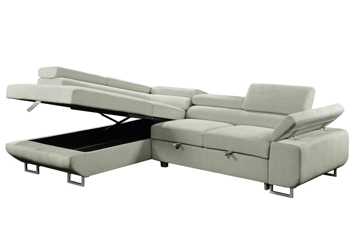 Urban Cali Hollywood 107.5" Wide Sleeper Sectional Sofa Bed with Adjustable Headrests and Storage Chaise, image 36