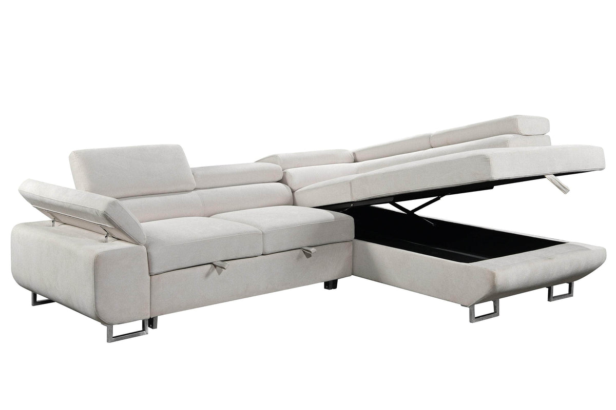 Urban Cali Hollywood 107.5" Wide Sleeper Sectional Sofa Bed with Adjustable Headrests and Storage Chaise, image 12