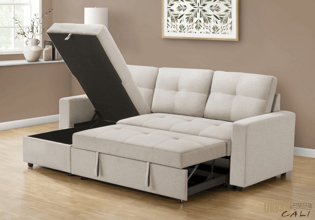 Urban Cali Venice 89.5" Wide Sleeper Sectional Sofa Bed with Reversible Storage Chaise, image 1