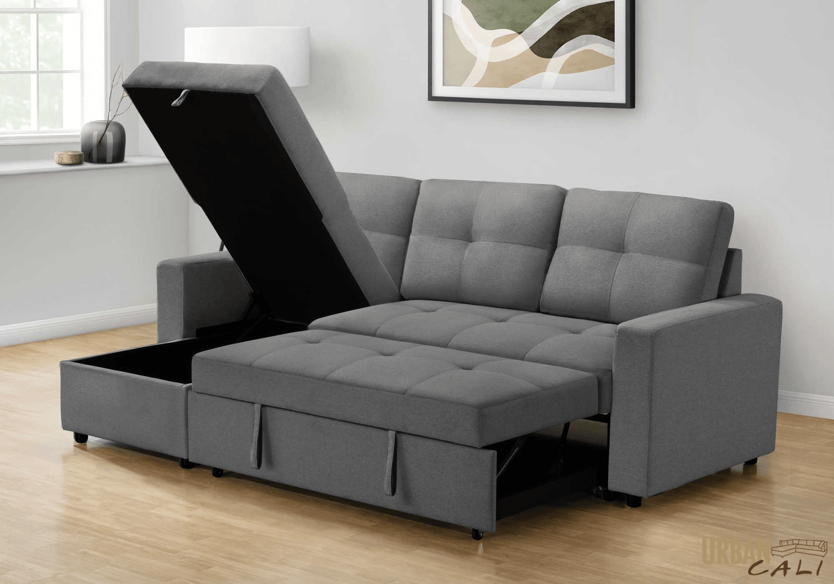 Urban Cali Venice 89.5" Wide Sleeper Sectional Sofa Bed with Reversible Storage Chaise, image 16