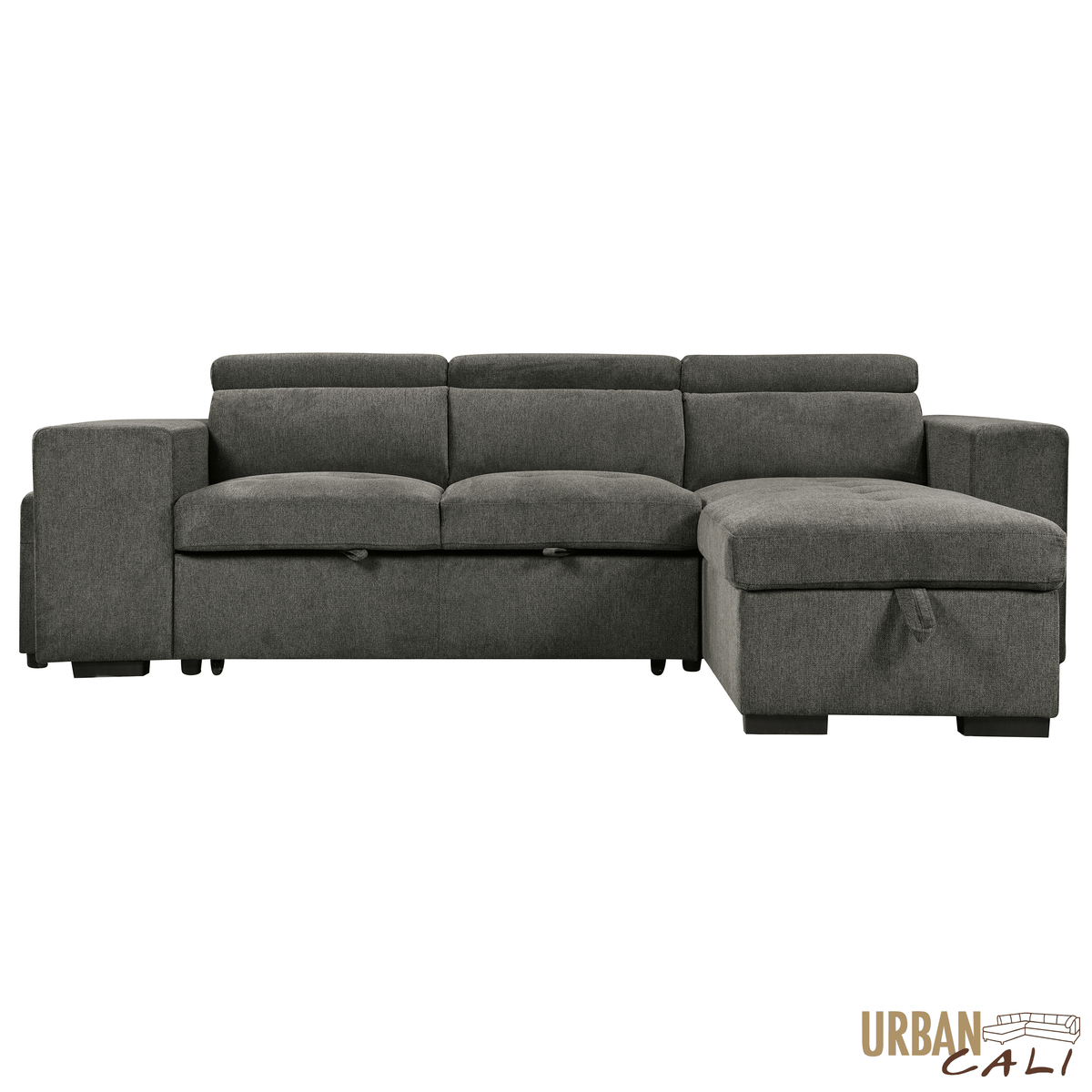 Urban Cali Sonoma 103.5" Wide Sleeper Sectional Sofa Bed with Reversible Storage Chaise and 2 Stools, image 30