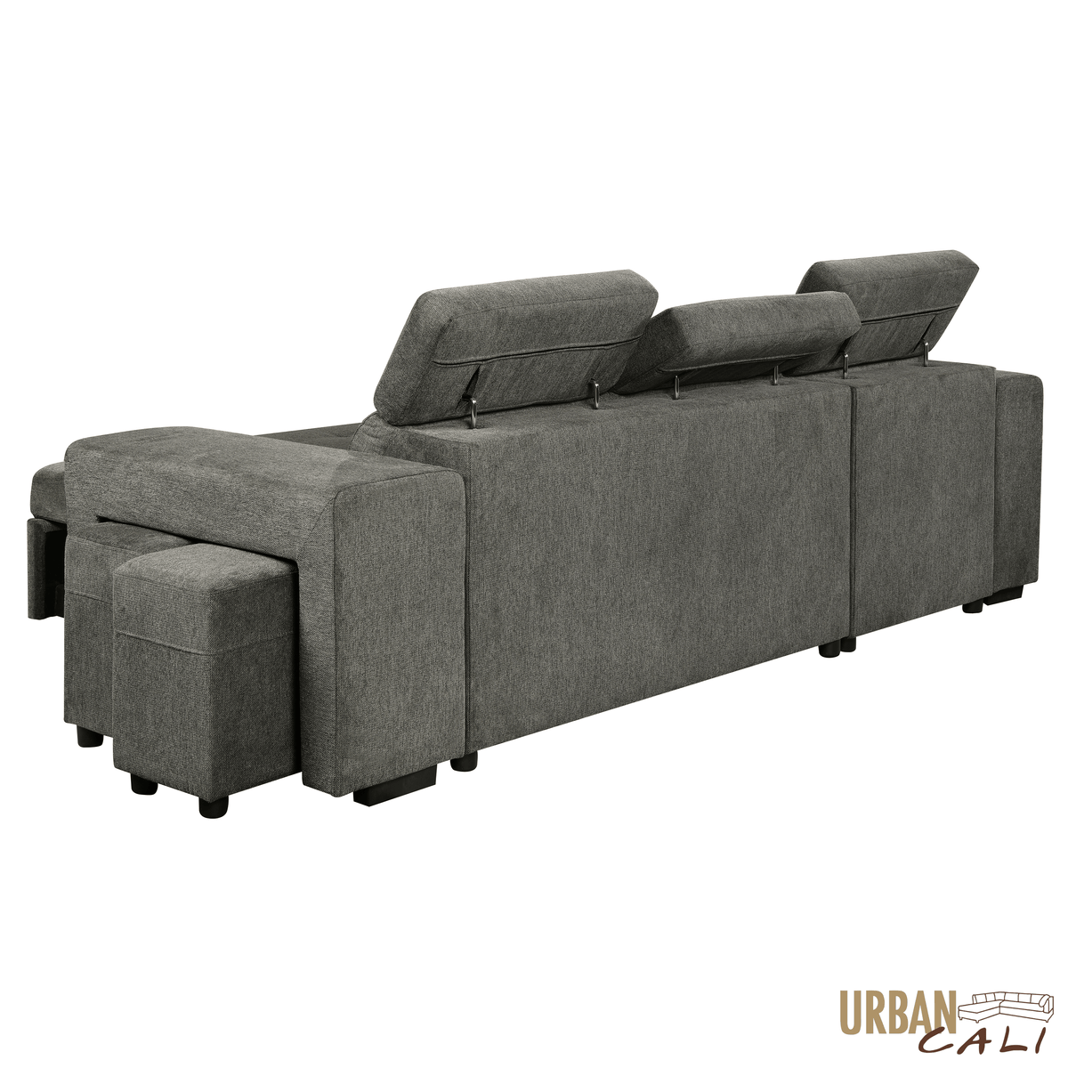 Urban Cali Sonoma 103.5" Wide Sleeper Sectional Sofa Bed with Reversible Storage Chaise and 2 Stools, image 16
