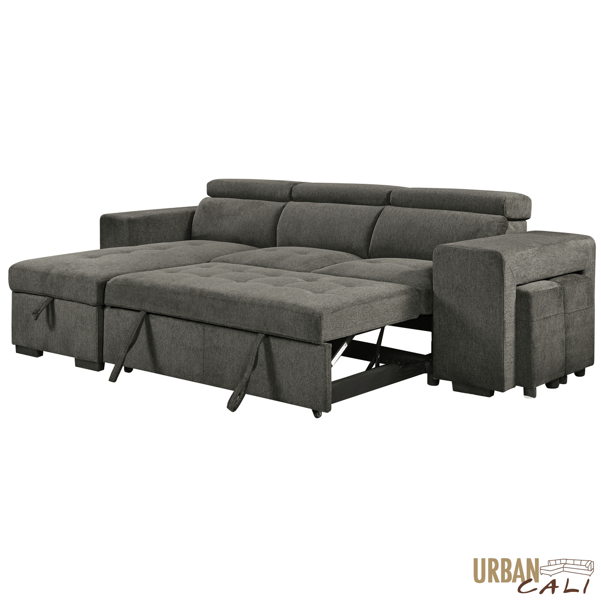 Urban Cali Sonoma 103.5" Wide Sleeper Sectional Sofa Bed with Reversible Storage Chaise and 2 Stools, image 10