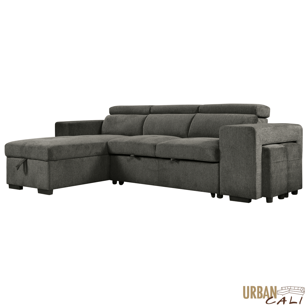 Urban Cali Sonoma 103.5" Wide Sleeper Sectional Sofa Bed with Reversible Storage Chaise and 2 Stools, image 9