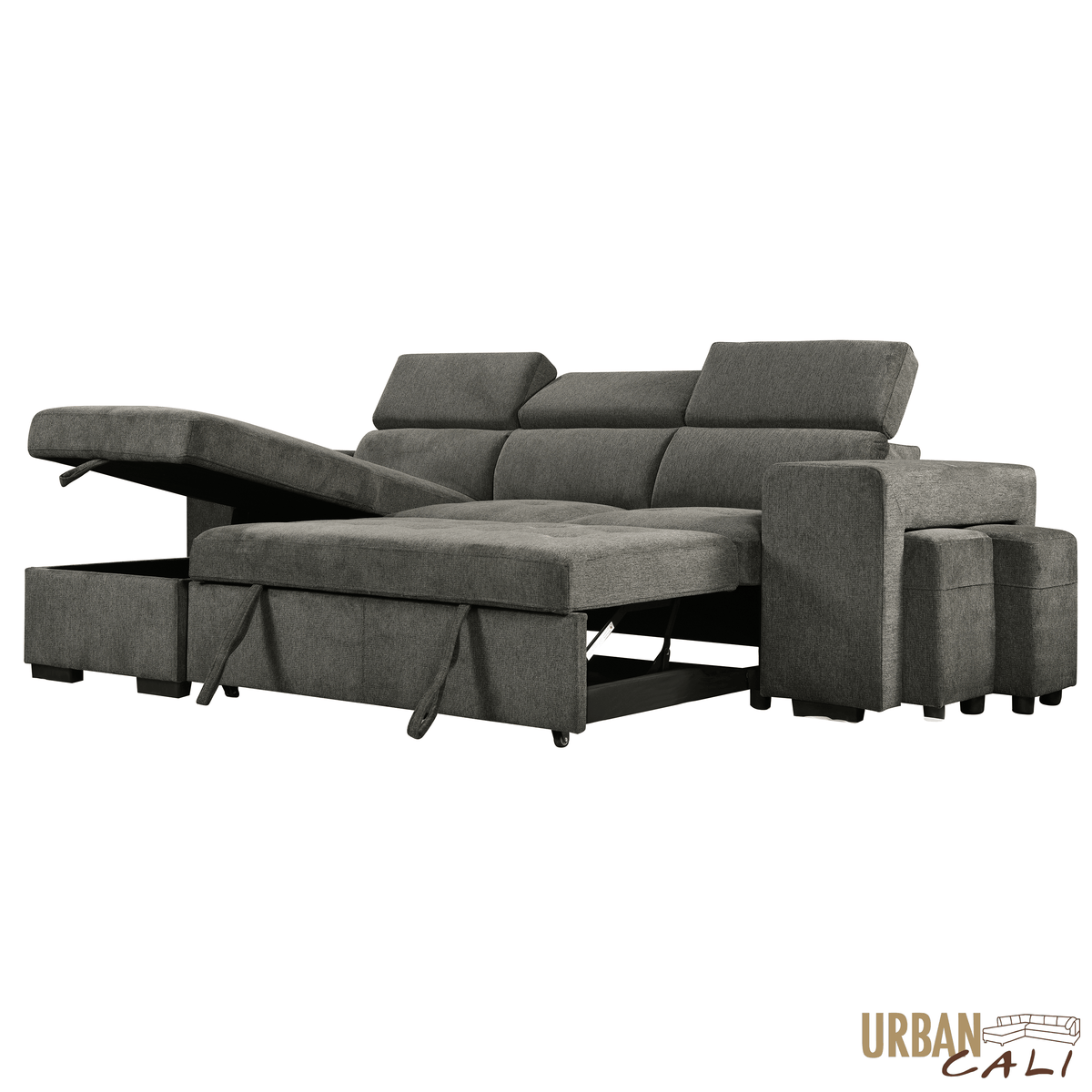 Urban Cali Sonoma 103.5" Wide Sleeper Sectional Sofa Bed with Reversible Storage Chaise and 2 Stools, image 12
