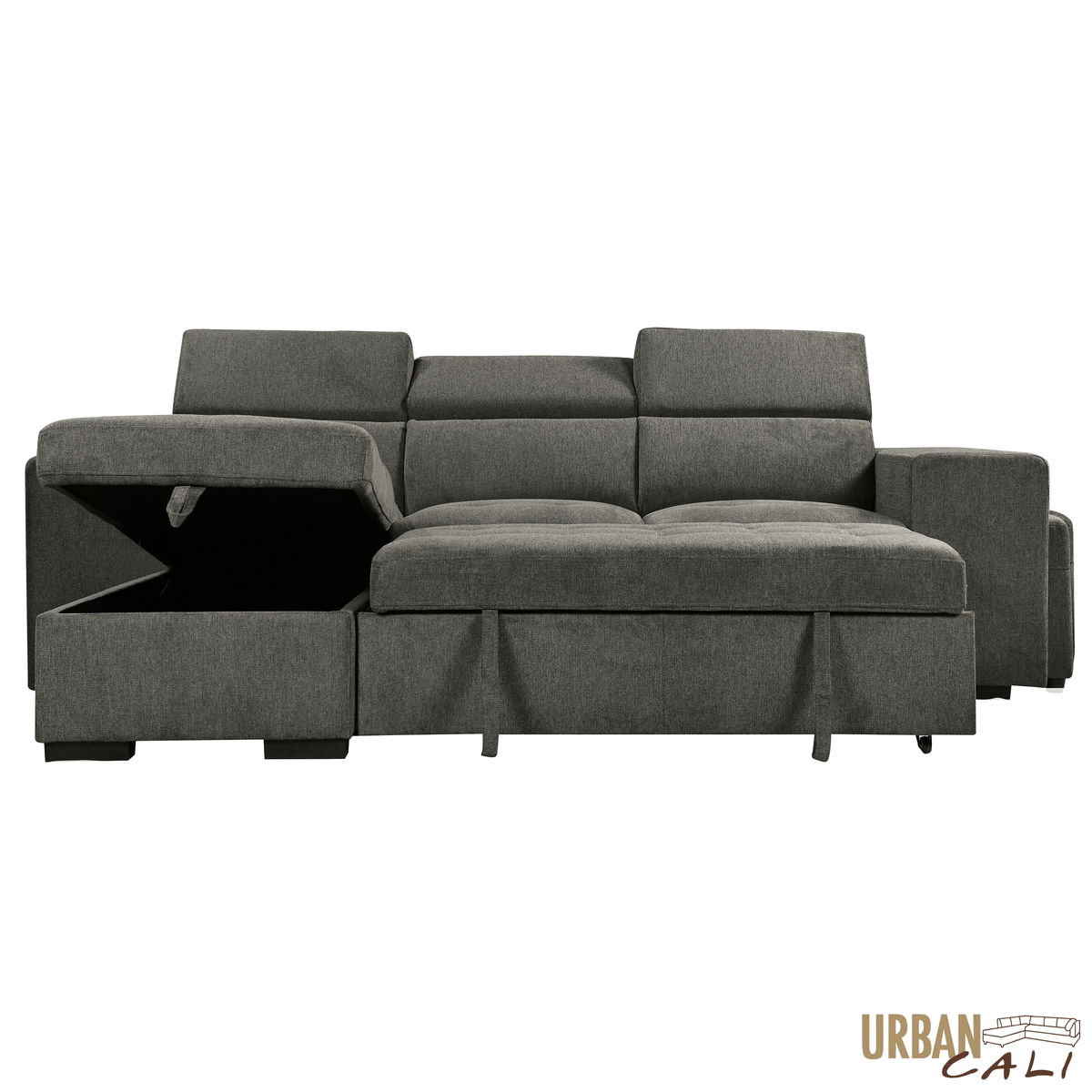 Urban Cali Sonoma 103.5" Wide Sleeper Sectional Sofa Bed with Reversible Storage Chaise and 2 Stools, image 8