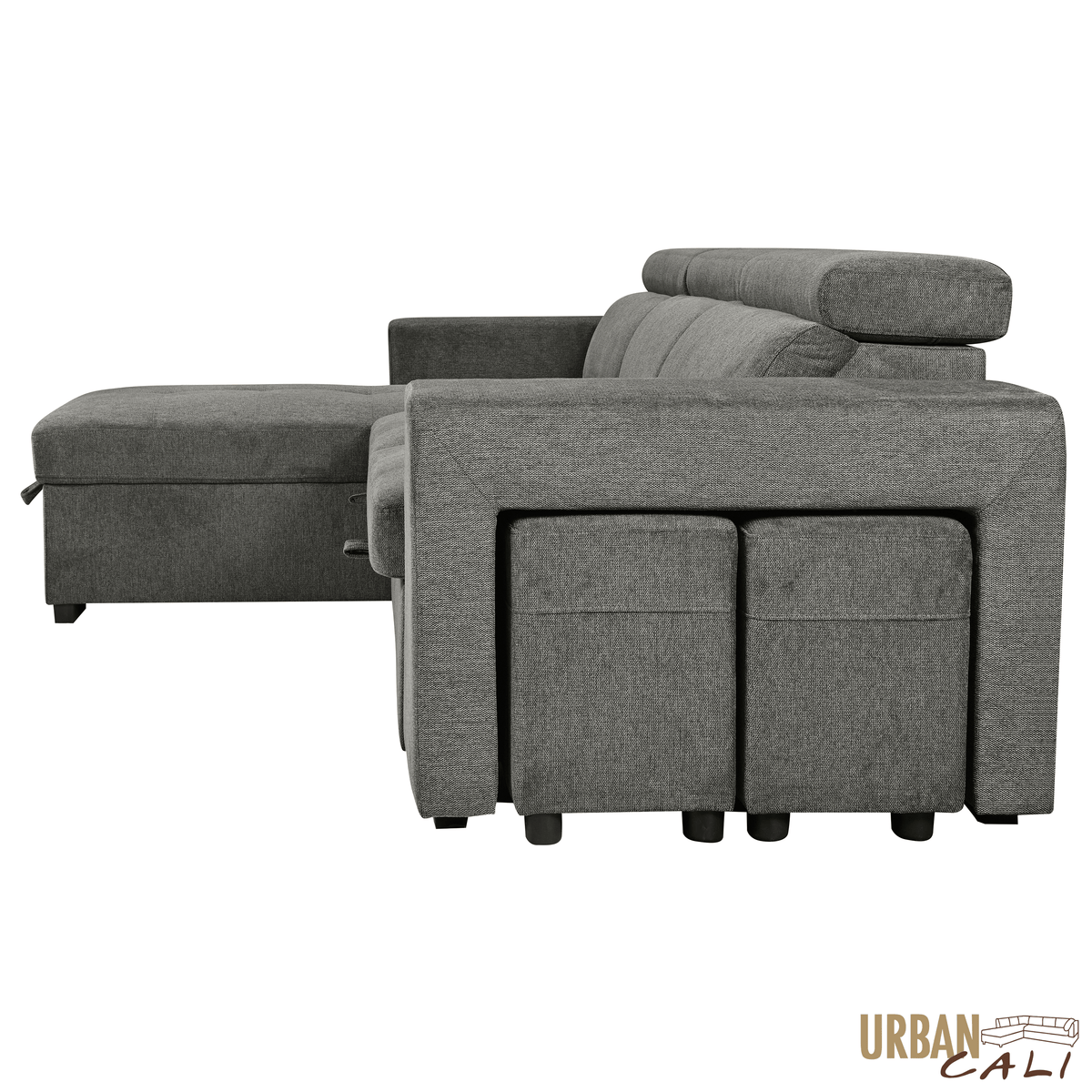 Urban Cali Sonoma 103.5" Wide Sleeper Sectional Sofa Bed with Reversible Storage Chaise and 2 Stools, image 13