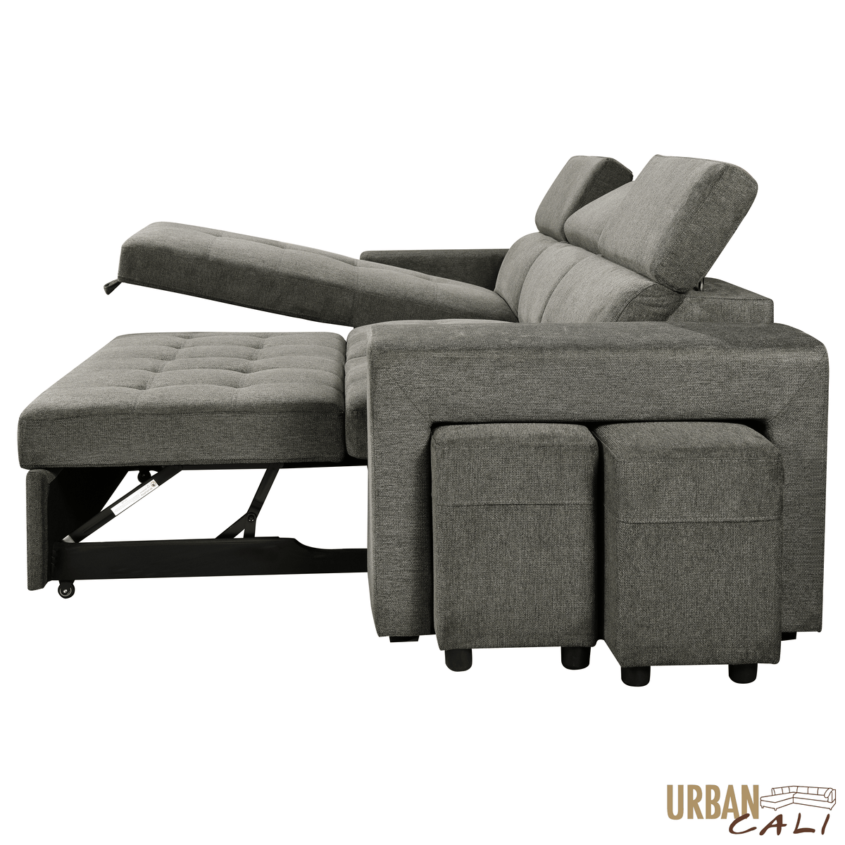 Urban Cali Sonoma 103.5" Wide Sleeper Sectional Sofa Bed with Reversible Storage Chaise and 2 Stools, image 14