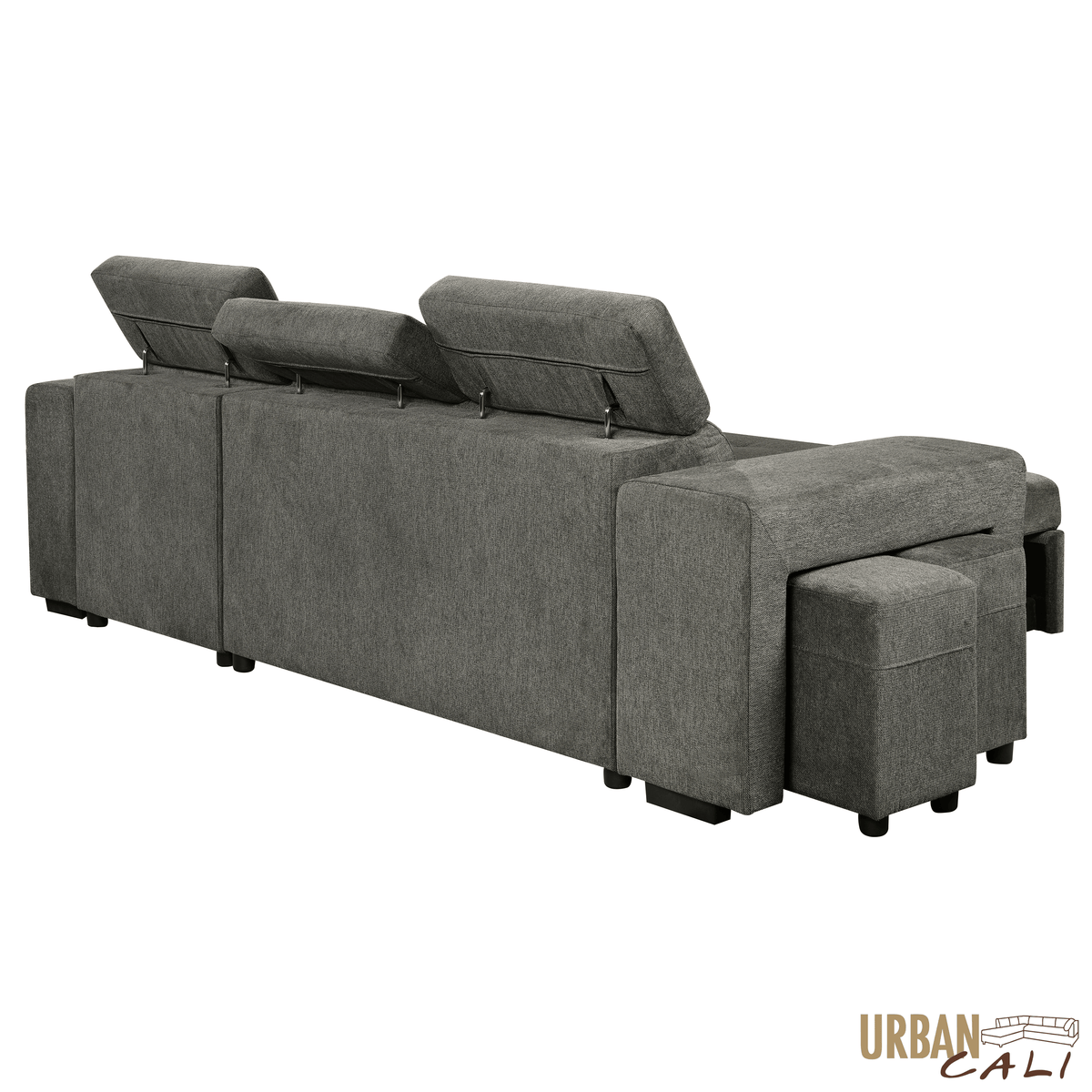 Urban Cali Sonoma 103.5" Wide Sleeper Sectional Sofa Bed with Reversible Storage Chaise and 2 Stools, image 21