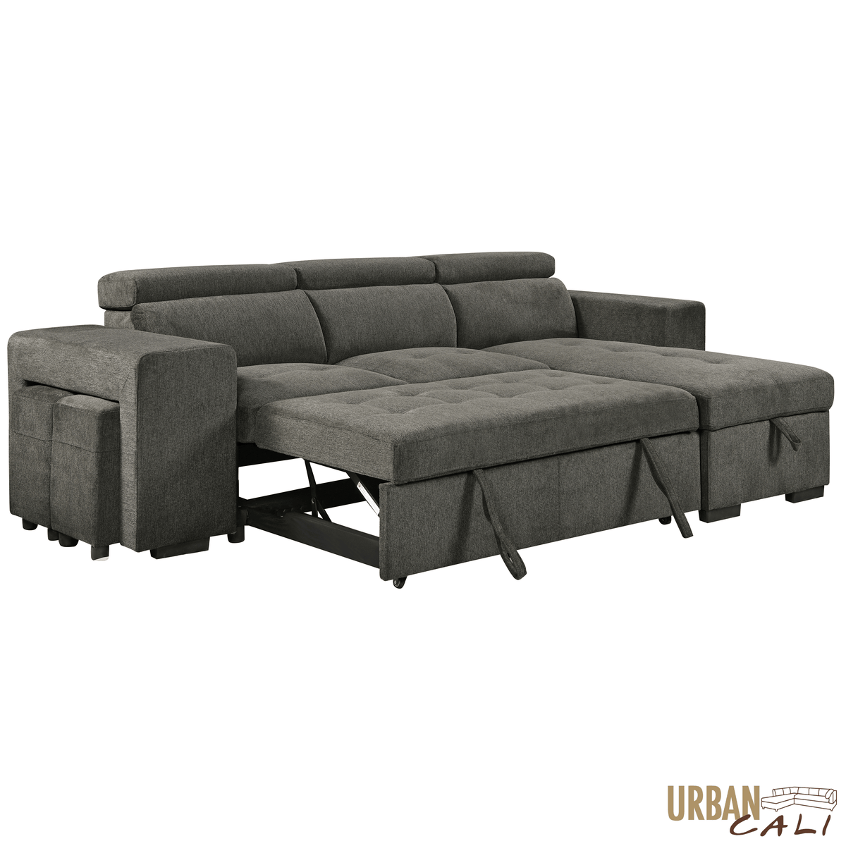 Urban Cali Sonoma 103.5" Wide Sleeper Sectional Sofa Bed with Reversible Storage Chaise and 2 Stools, image 26