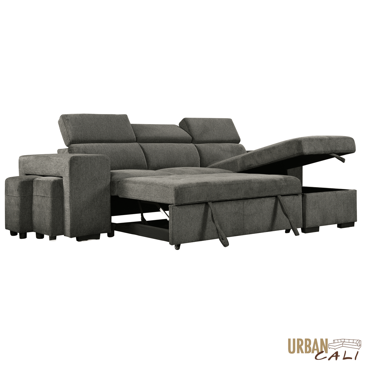 Urban Cali Sonoma 103.5" Wide Sleeper Sectional Sofa Bed with Reversible Storage Chaise and 2 Stools, image 25