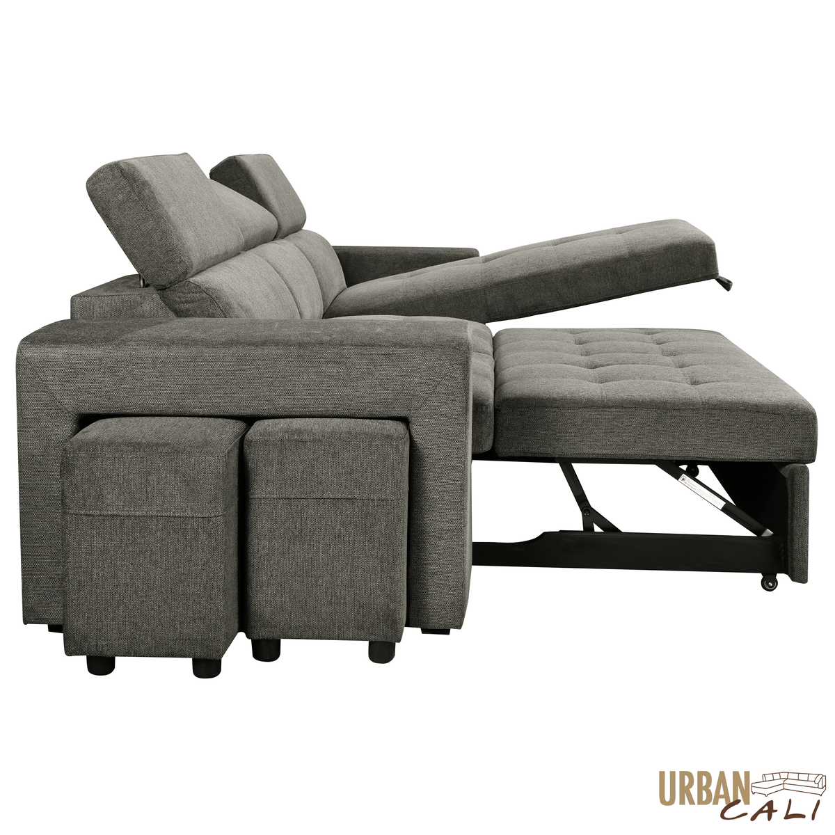 Urban Cali Sonoma 103.5" Wide Sleeper Sectional Sofa Bed with Reversible Storage Chaise and 2 Stools, image 23