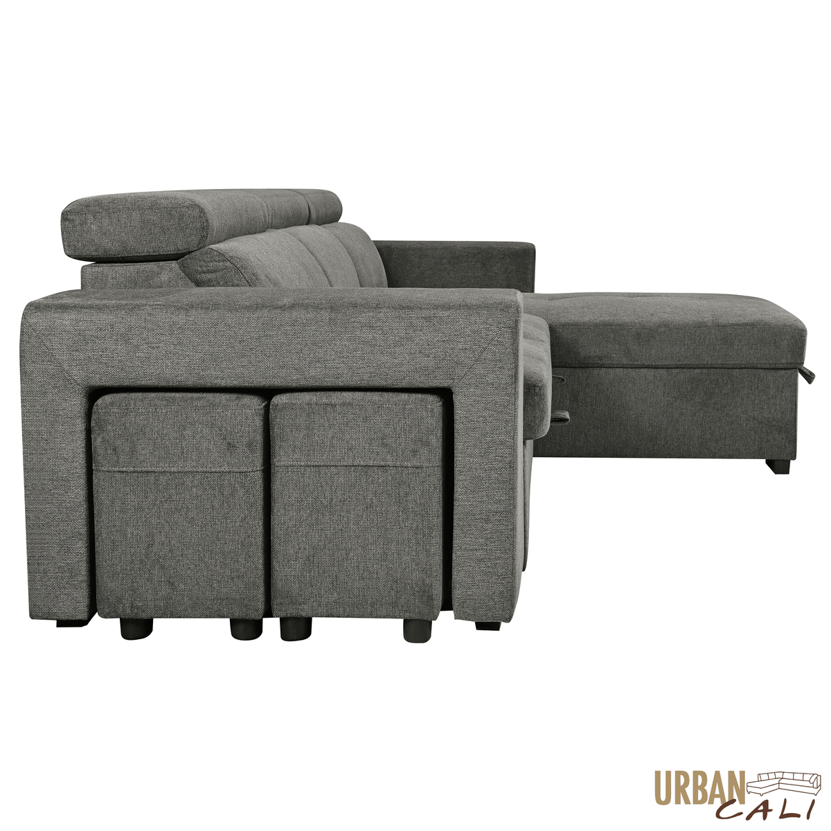 Urban Cali Sonoma 103.5" Wide Sleeper Sectional Sofa Bed with Reversible Storage Chaise and 2 Stools, image 24