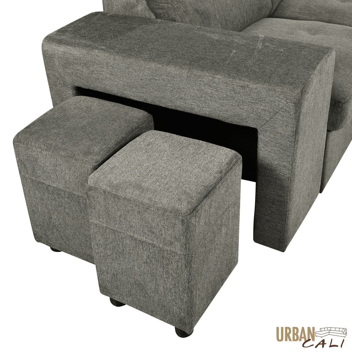 Urban Cali Sonoma 103.5" Wide Sleeper Sectional Sofa Bed with Reversible Storage Chaise and 2 Stools, image 18