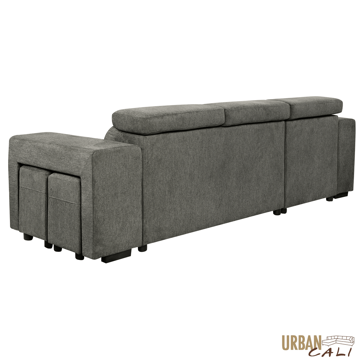 Urban Cali Sonoma 103.5" Wide Sleeper Sectional Sofa Bed with Reversible Storage Chaise and 2 Stools, image 15