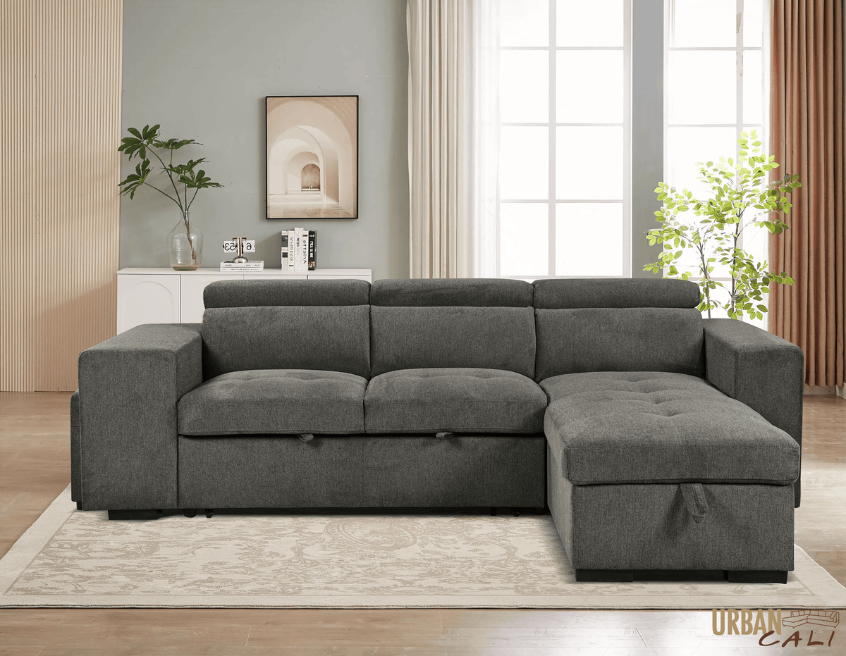 Urban Cali Sonoma 103.5" Wide Sleeper Sectional Sofa Bed with Reversible Storage Chaise and 2 Stools, image 3