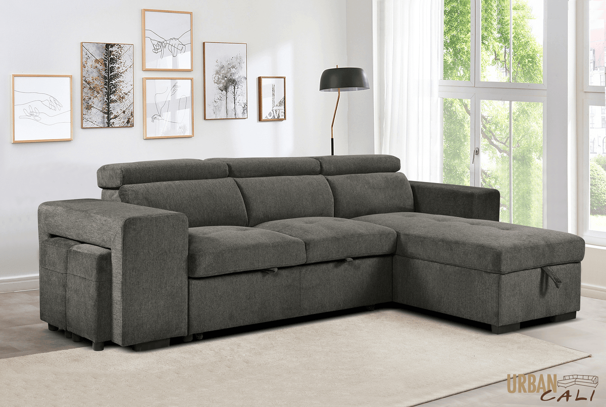 Urban Cali Sonoma 103.5" Wide Sleeper Sectional Sofa Bed with Reversible Storage Chaise and 2 Stools, image 2
