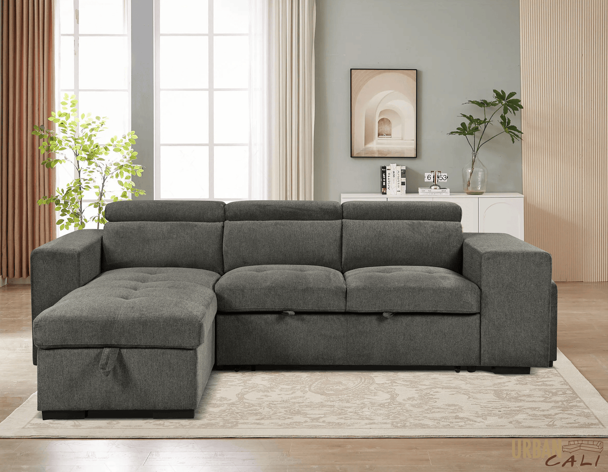 Urban Cali Sonoma 103.5" Wide Sleeper Sectional Sofa Bed with Reversible Storage Chaise and 2 Stools, image 6