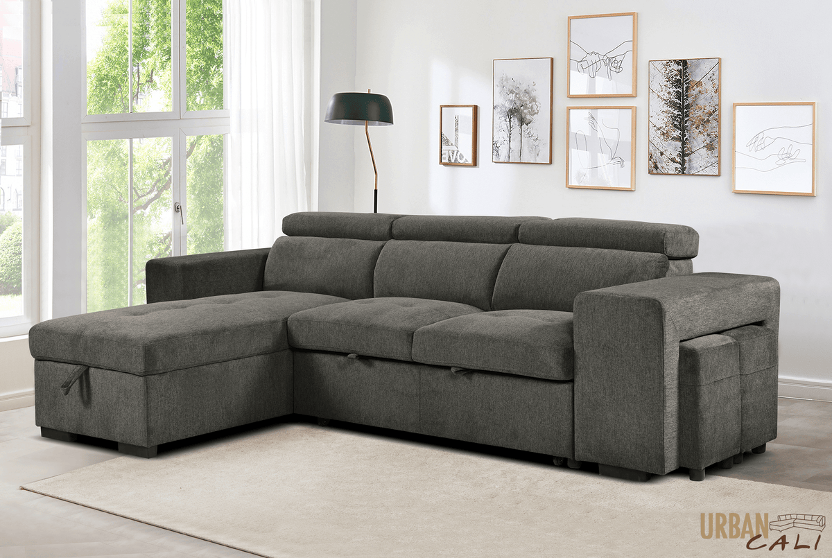 Urban Cali Sonoma 103.5" Wide Sleeper Sectional Sofa Bed with Reversible Storage Chaise and 2 Stools, image 5