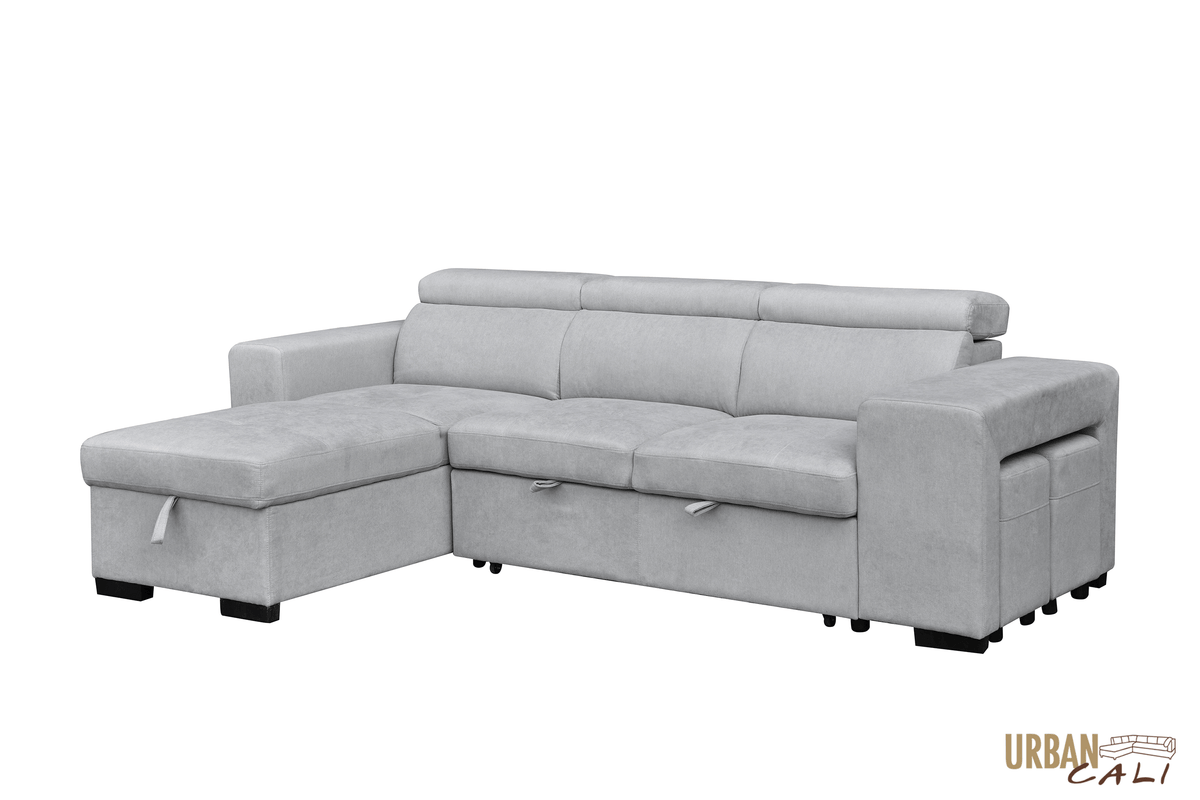 Urban Cali Sonoma 103.5" Wide Sleeper Sectional Sofa Bed with Reversible Storage Chaise and 2 Stools, image 35