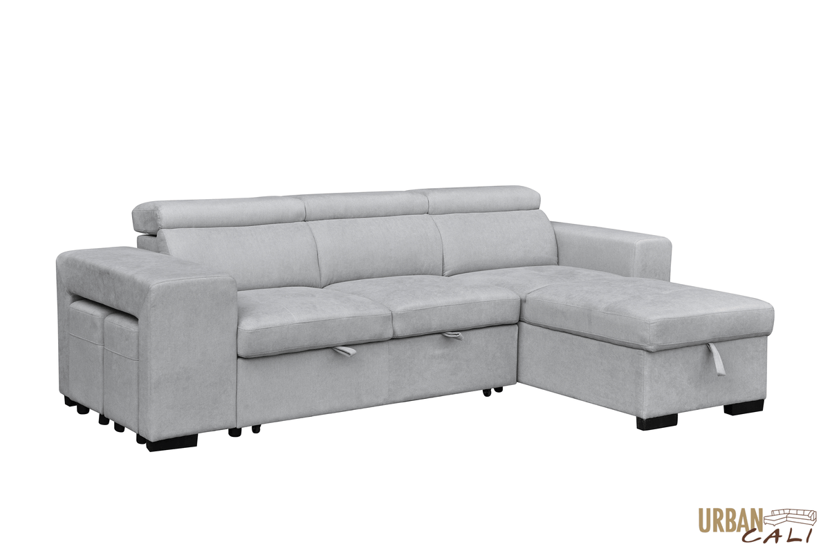 Urban Cali Sonoma 103.5" Wide Sleeper Sectional Sofa Bed with Reversible Storage Chaise and 2 Stools, image 38
