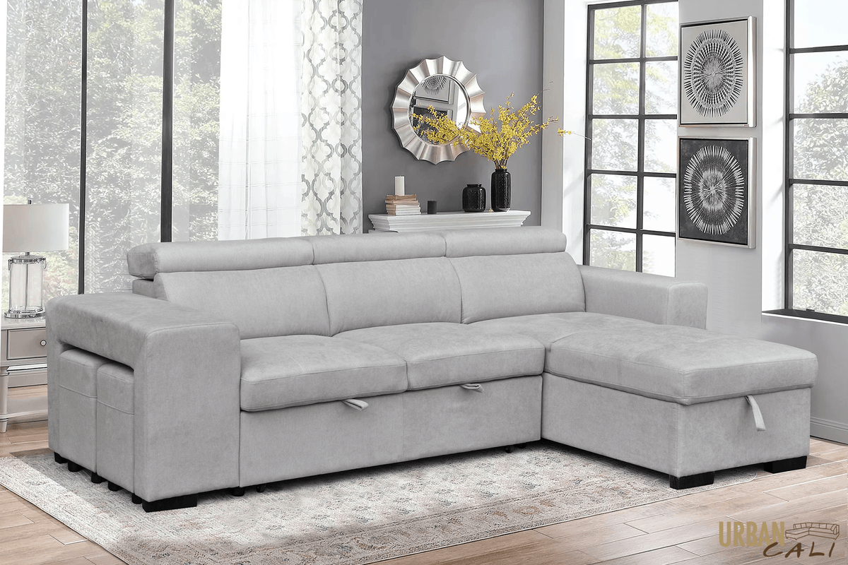 Urban Cali Sonoma 103.5" Wide Sleeper Sectional Sofa Bed with Reversible Storage Chaise and 2 Stools, image 32