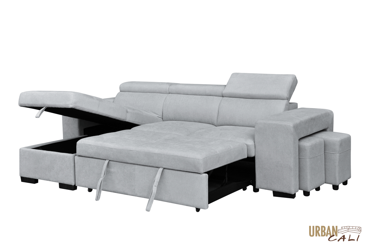 Urban Cali Sonoma 103.5" Wide Sleeper Sectional Sofa Bed with Reversible Storage Chaise and 2 Stools, image 36