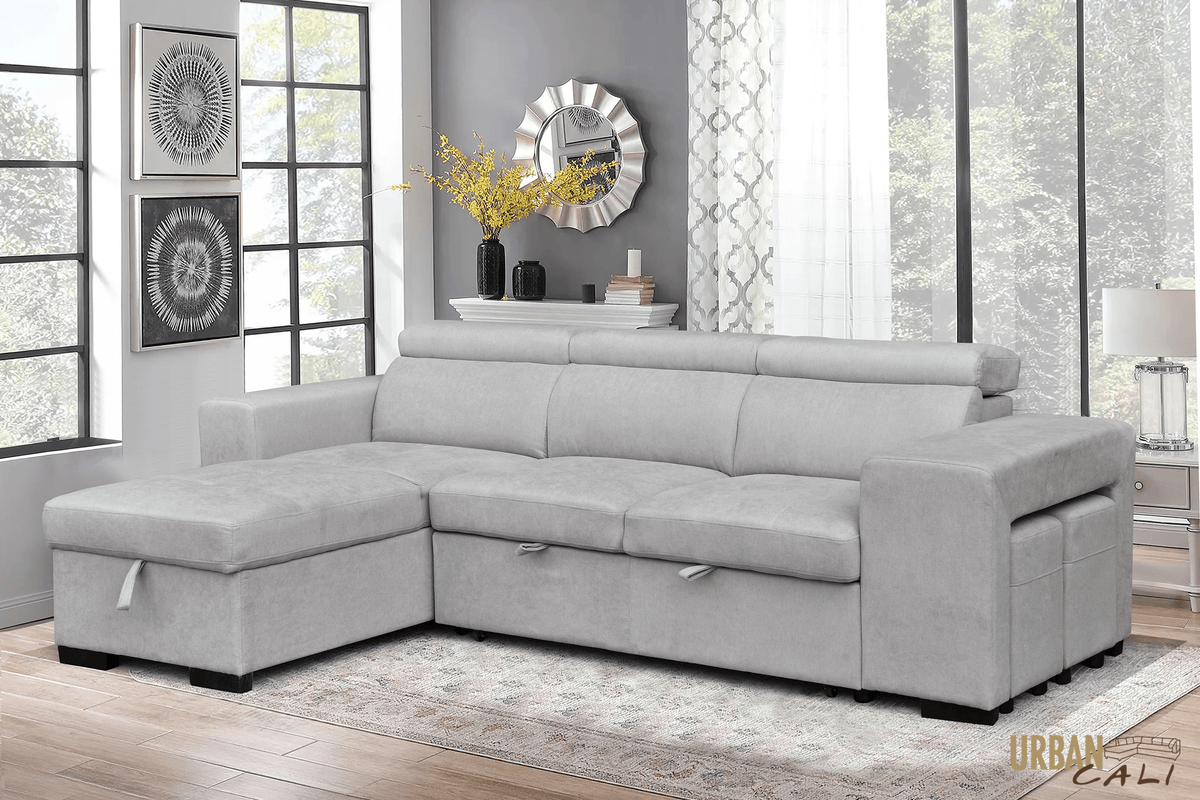 Urban Cali Sonoma 103.5" Wide Sleeper Sectional Sofa Bed with Reversible Storage Chaise and 2 Stools, image 34
