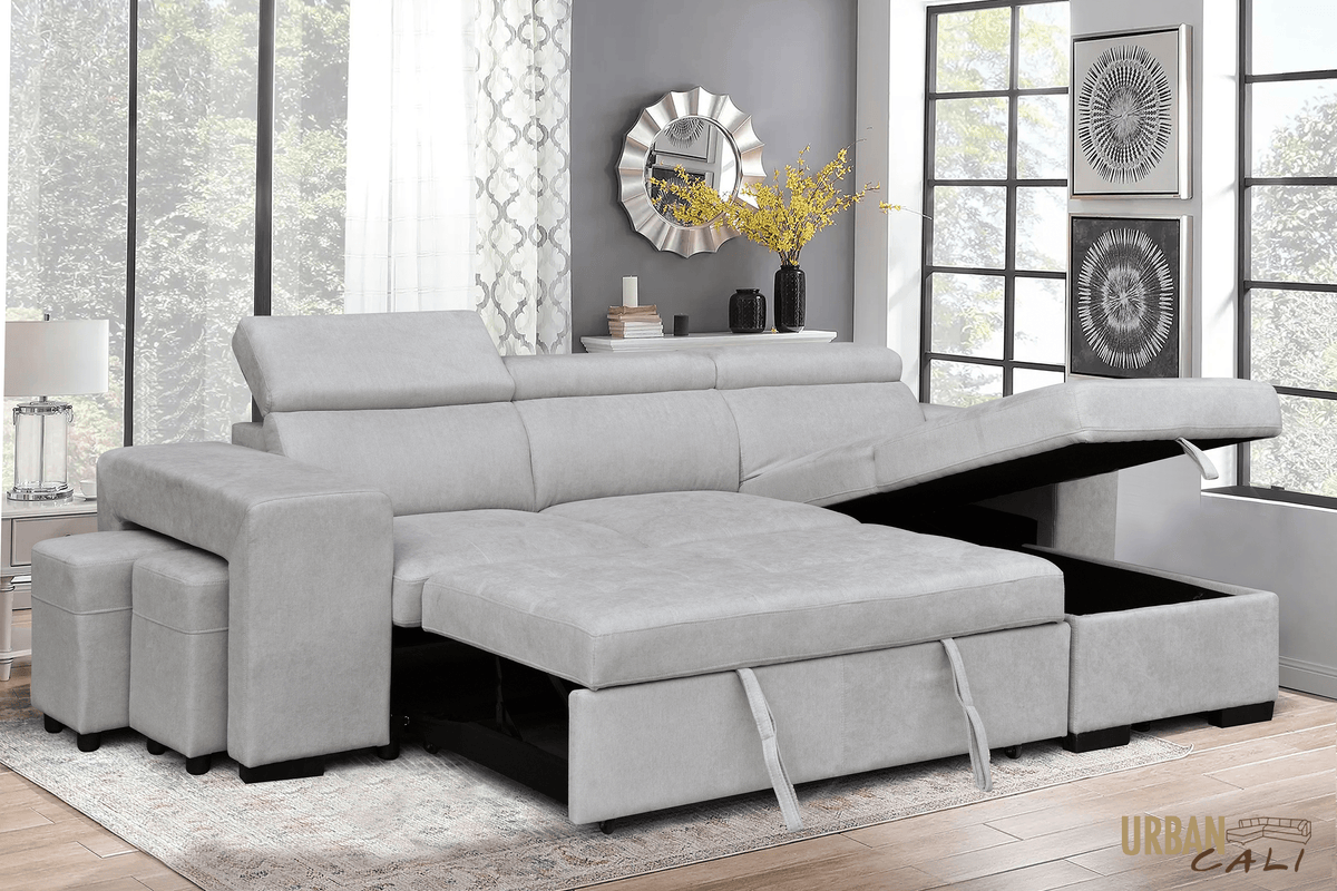 Urban Cali Sonoma 103.5" Wide Sleeper Sectional Sofa Bed with Reversible Storage Chaise and 2 Stools, image 31