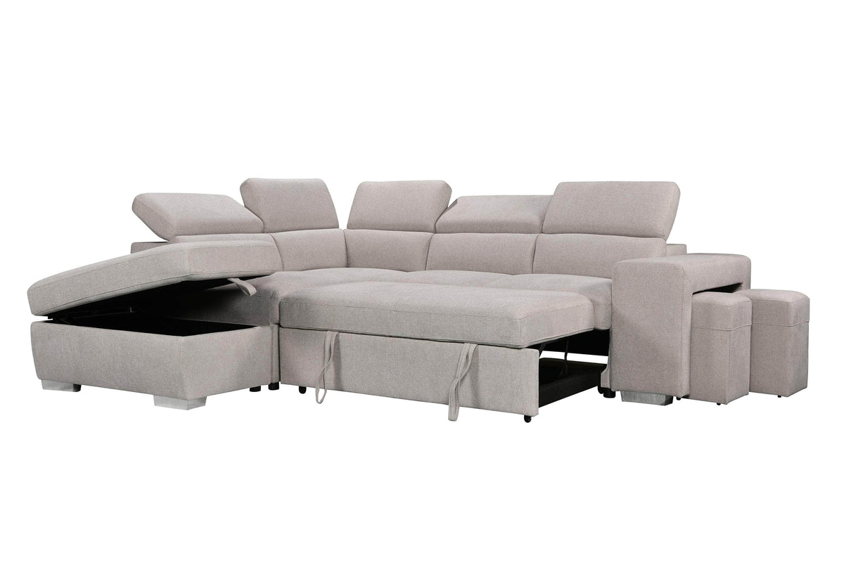 Urban Cali Pasadena 104.5" Wide Large Sleeper Sectional Sofa Bed with Storage Ottoman and 2 Stools, image 31