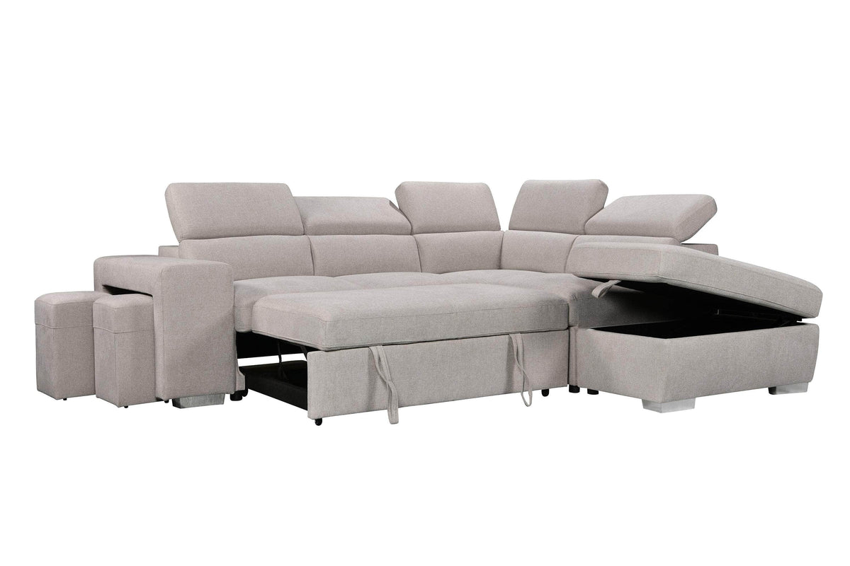 Urban Cali Pasadena 104.5" Wide Large Sleeper Sectional Sofa Bed with Storage Ottoman and 2 Stools, image 30