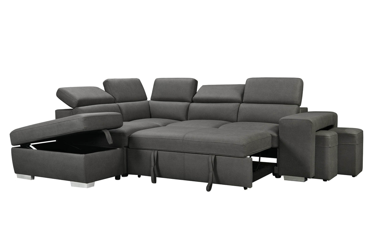 Urban Cali Pasadena 104.5" Wide Large Sleeper Sectional Sofa Bed with Storage Ottoman and 2 Stools, image 16