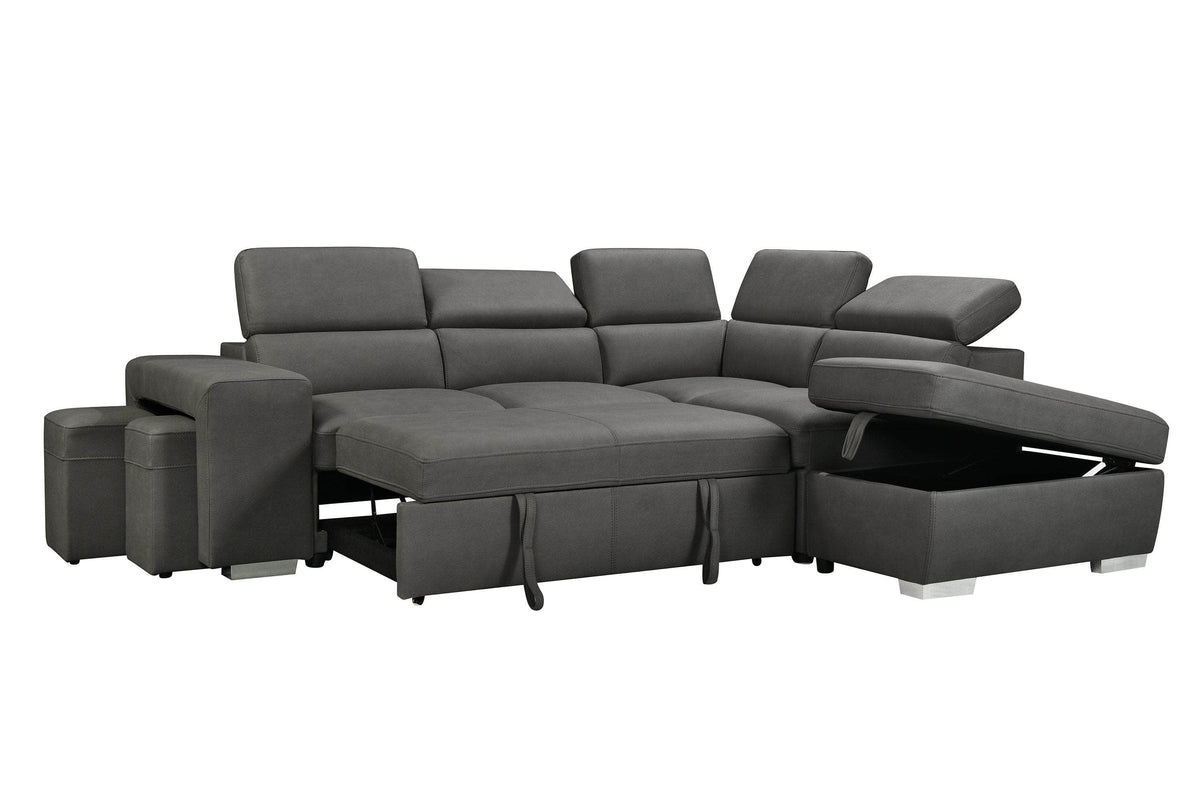 Urban Cali Pasadena 104.5" Wide Large Sleeper Sectional Sofa Bed with Storage Ottoman and 2 Stools, image 15