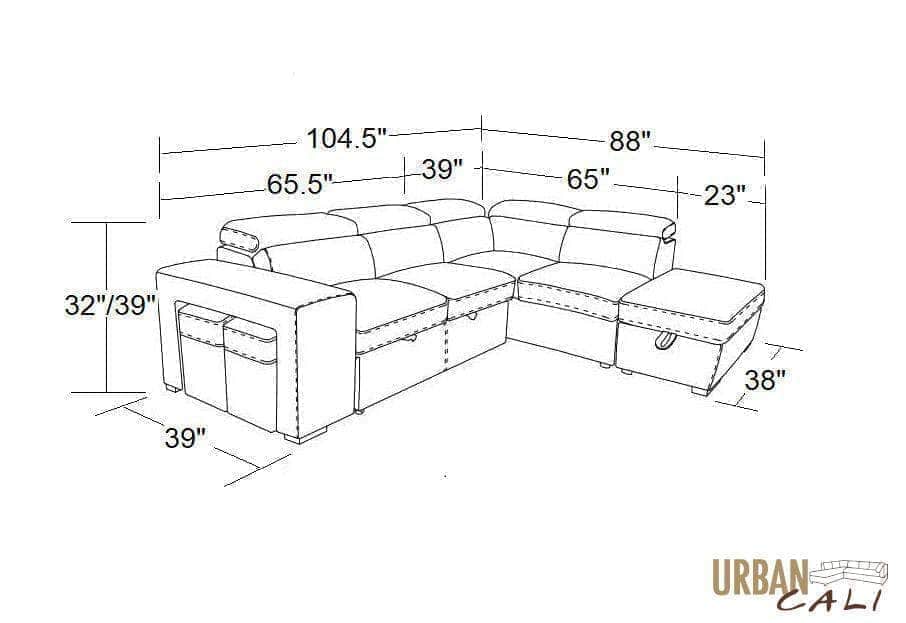 Urban Cali Pasadena 104.5" Wide Large Sleeper Sectional Sofa Bed with Storage Ottoman and 2 Stools, image 64