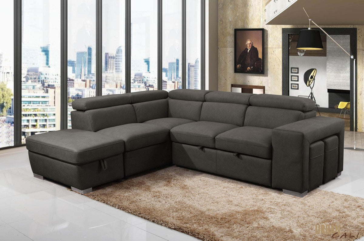 Urban Cali Pasadena 104.5" Wide Large Sleeper Sectional Sofa Bed with Storage Ottoman and 2 Stools, image 3