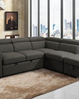 Urban Cali Pasadena 104.5" Wide Large Sleeper Sectional Sofa Bed with Storage Ottoman and 2 Stools, image 2