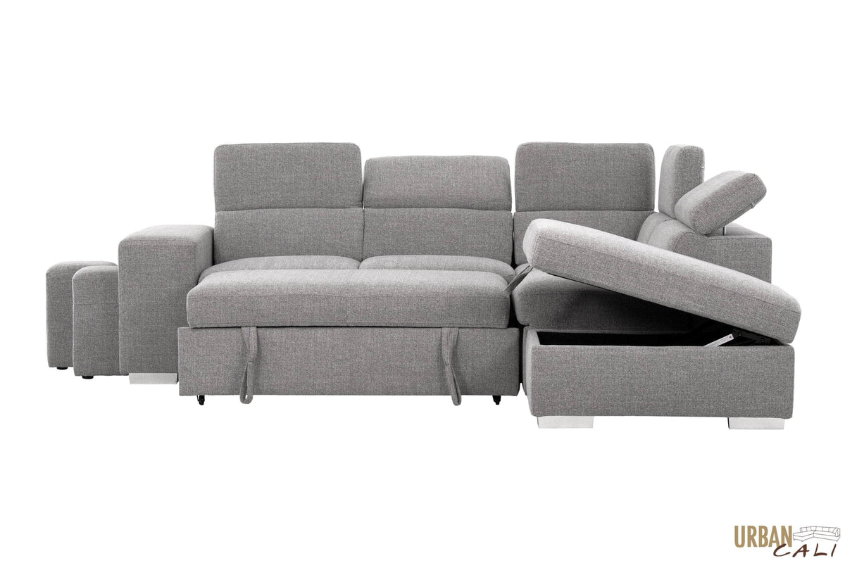 Urban Cali Pasadena 104.5" Wide Large Sleeper Sectional Sofa Bed with Storage Ottoman and 2 Stools, image 47