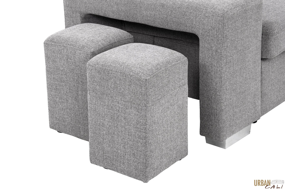 Urban Cali Pasadena 104.5" Wide Large Sleeper Sectional Sofa Bed with Storage Ottoman and 2 Stools, image 60